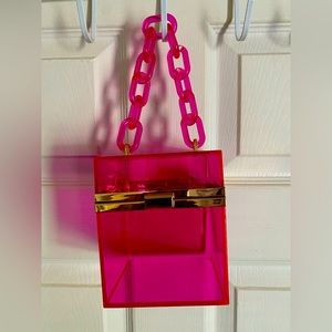 Pink box purse with gold trimming